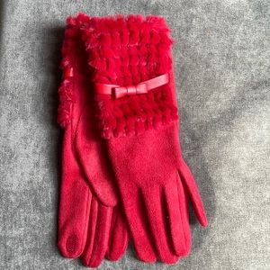 Red faux suede fashion gloves with tech friendly finger
